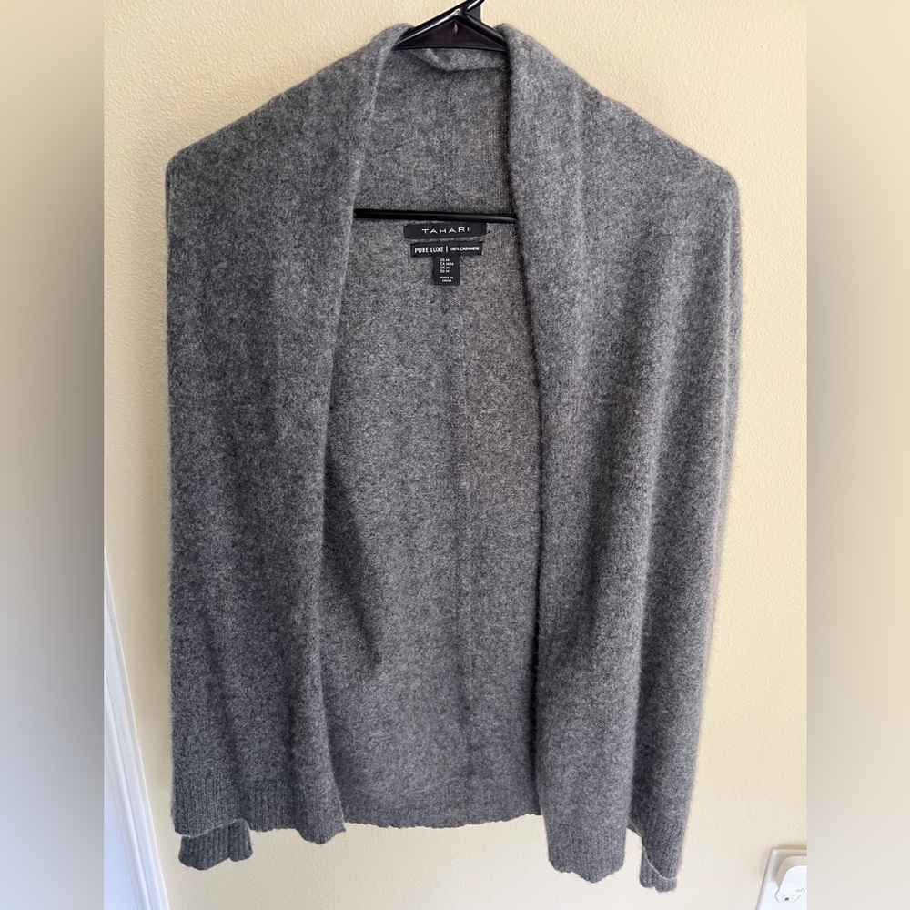 Tahari 100% cashmere gray cardigan